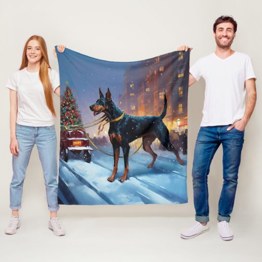 Dobermann Kerst Feestelijke Periode Fleece Deken (In situ)
