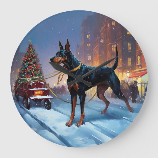 Dobermann Kerst Feestelijke Periode Grote Klok (Voorkant)
