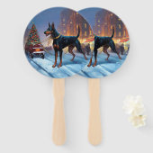 Dobermann Kerst Feestelijke Periode Handwaaier (Voorkant en achterkant)