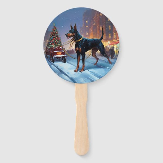 Dobermann Kerst Feestelijke Periode Handwaaier (Voorkant)