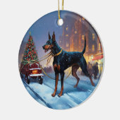 Dobermann Kerst Feestelijke Periode Keramisch Ornament (Links)