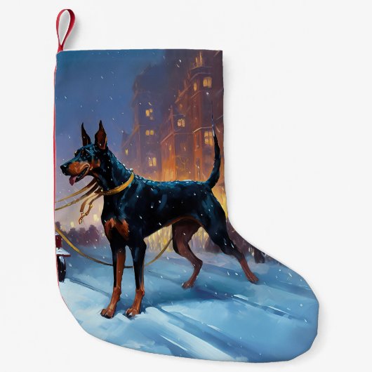Dobermann Kerst Feestelijke Periode Kleine Kerstsok (Voorkant)