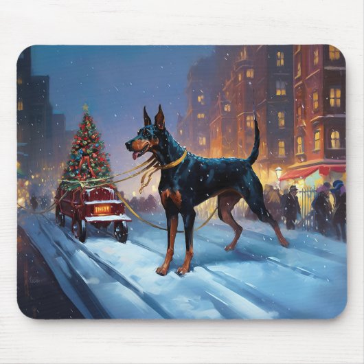 Dobermann Kerst Feestelijke Periode Muismat (Voorkant)