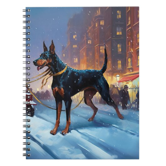 Dobermann Kerst Feestelijke Periode Notitieboek (Voorkant)