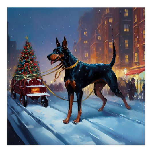 Dobermann Kerst Feestelijke Periode Perfect Poster (Voorkant)
