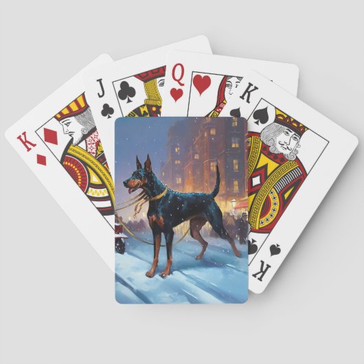 Dobermann Kerst Feestelijke Periode Pokerkaarten (Achterkant)