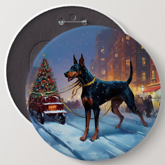 Dobermann Kerst Feestelijke Periode Ronde Button 6,0 Cm (Voorkant /achterkant)
