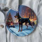 Dobermann Kerst Feestelijke Periode Ronde Button 6,0 Cm (In situ)