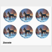 Dobermann Kerst Feestelijke Periode Ronde Sticker (Vel)