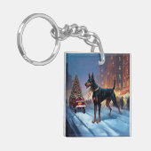 Dobermann Kerst Feestelijke Periode Sleutelhanger (Voorkant Links)