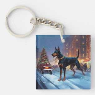 Dobermann Kerst Feestelijke Periode Sleutelhanger