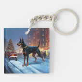 Dobermann Kerst Feestelijke Periode Sleutelhanger (Achterkant)