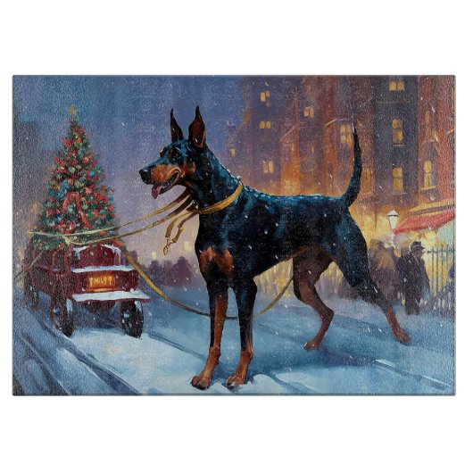 Dobermann Kerst Feestelijke Periode Snijplank (Voorkant)