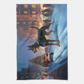 Dobermann Kerst Feestelijke Periode Theedoek (Verticaal)