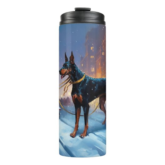 Dobermann Kerst Feestelijke Periode Thermosbeker (Voorkant)