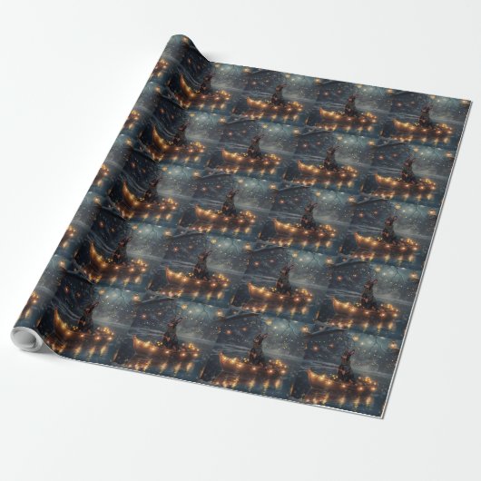 Dobermann Kerst Feestelijke Reis Cadeaupapier (Uitgerold)