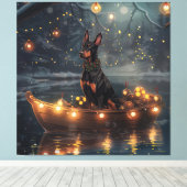 Dobermann Kerst Feestelijke Reis Canvas Afdruk (Insitu (Houten vloer))