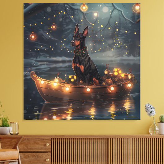 Dobermann Kerst Feestelijke Reis Canvas Afdruk (Insitu (Woonkamer))
