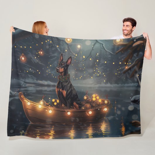Dobermann Kerst Feestelijke Reis Fleece Deken (In situ)