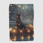 Dobermann Kerst Feestelijke Reis Golfhanddoek (Voorkant)