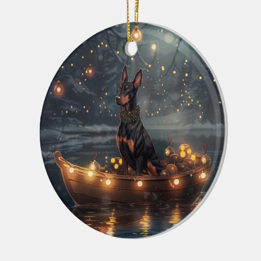 Dobermann Kerst Feestelijke Reis Keramisch Ornament (Links)