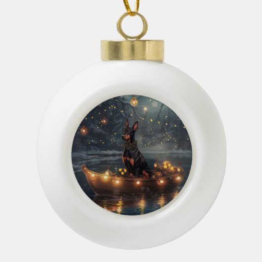 Dobermann Kerst Feestelijke Reis Keramische Bal Ornament (Voorkant)