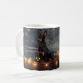Dobermann Kerst Feestelijke Reis Koffiemok (Voorkant links)
