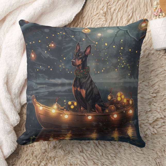 Dobermann Kerst Feestelijke Reis Kussen (Deken)
