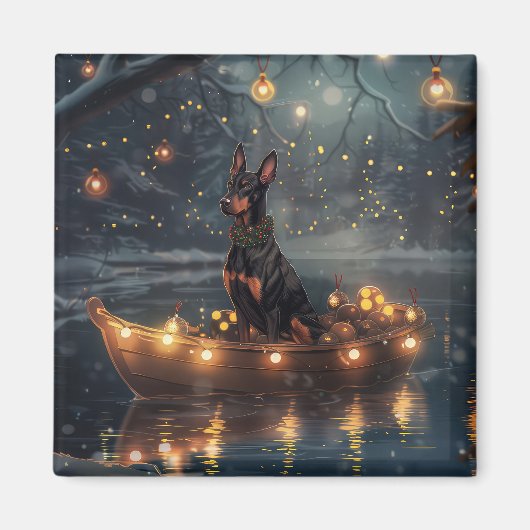 Dobermann Kerst Feestelijke Reis Magneet (Voorkant)