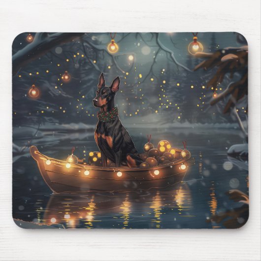 Dobermann Kerst Feestelijke Reis Muismat (Voorkant)