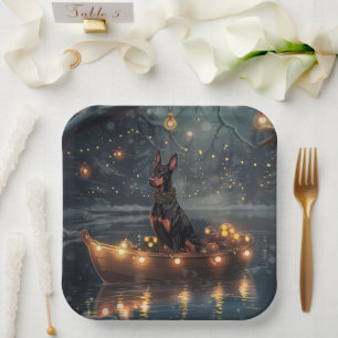 Dobermann Kerst Feestelijke Reis Papieren Bordje