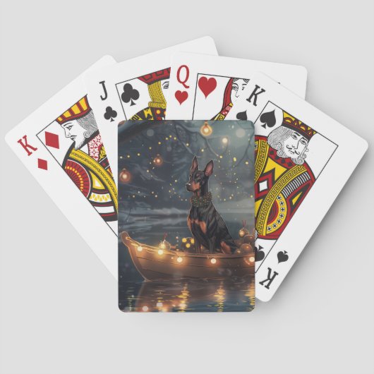 Dobermann Kerst Feestelijke Reis Pokerkaarten (Achterkant)
