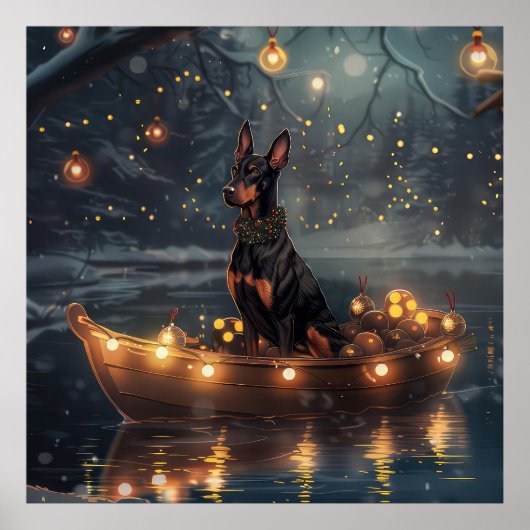 Dobermann Kerst Feestelijke Reis Poster (Voorkant)