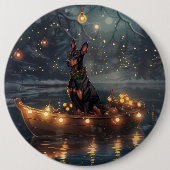 Dobermann Kerst Feestelijke Reis Ronde Button 6,0 Cm (Voorkant)