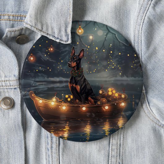 Dobermann Kerst Feestelijke Reis Ronde Button 6,0 Cm (In situ)