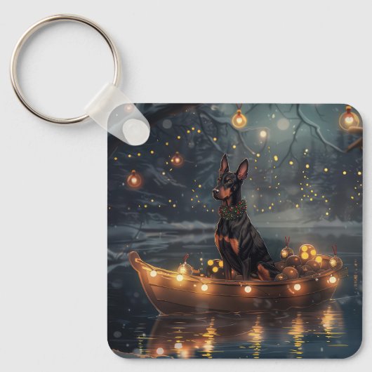 Dobermann Kerst Feestelijke Reis Sleutelhanger (Voorkant)