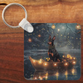 Dobermann Kerst Feestelijke Reis Sleutelhanger (Voorkant)