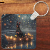 Dobermann Kerst Feestelijke Reis Sleutelhanger (Achterkant)