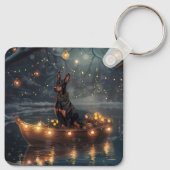Dobermann Kerst Feestelijke Reis Sleutelhanger (Achterkant)
