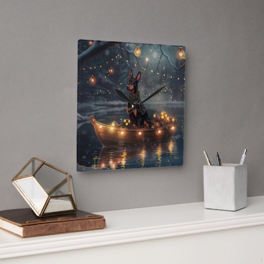 Dobermann Kerst Feestelijke Reis Vierkante Klok (Kantoor)