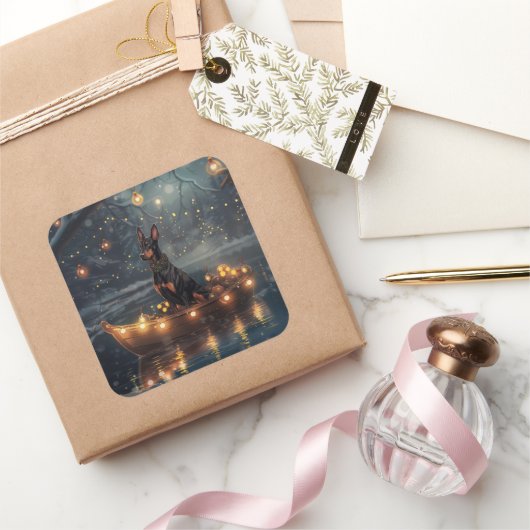 Dobermann Kerst Feestelijke Reis Vierkante Sticker (Geschenken)