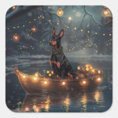 Dobermann Kerst Feestelijke Reis Vierkante Sticker (Voorkant)