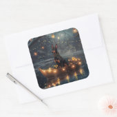 Dobermann Kerst Feestelijke Reis Vierkante Sticker (Envelop)