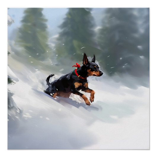 Dobermann Kerst sneeuw winter Perfect Poster (Voorkant)