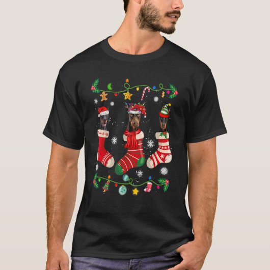 Dobermann Kerst Soks Xmas Hond T-shirt (Voorkant)