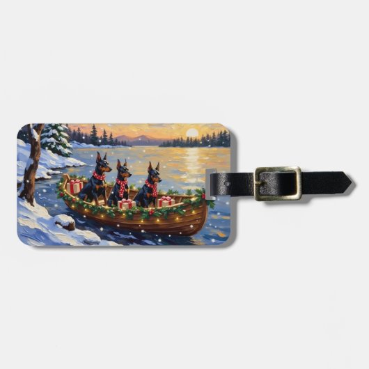 Dobermann Kerstboot Vakantie Bagagelabel (Voorkant horizontaal)