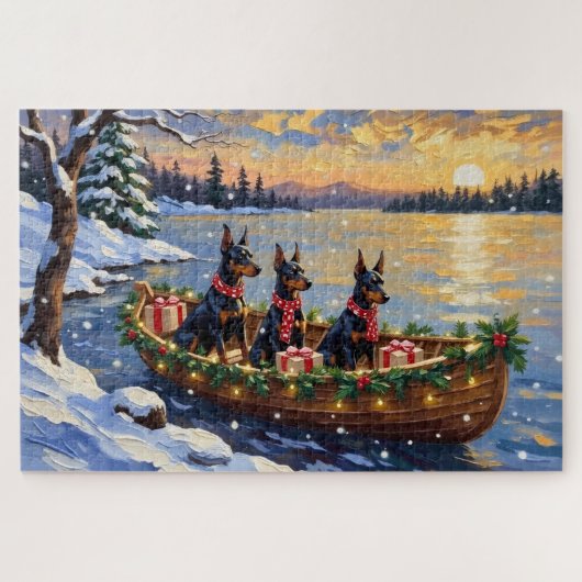 Dobermann Kerstboot Vakantie Legpuzzel (Horizontaal)