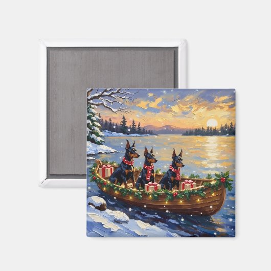 Dobermann Kerstboot Vakantie Magneet (Voorkant / Achterkant)