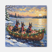 Dobermann Kerstboot Vakantie Magneet (Voorkant)