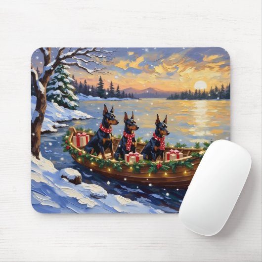 Dobermann Kerstboot Vakantie Muismat (Met muis)